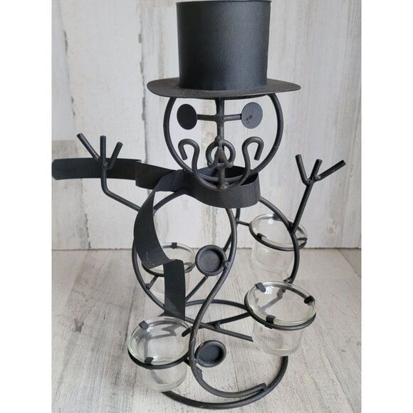 Metal abstract snowman tealight candle holder figure xmas - Picture 2 of 11